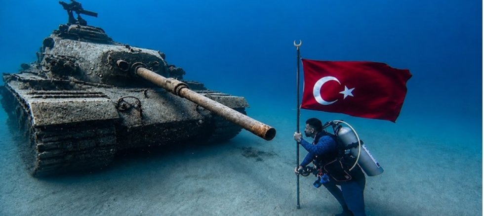 Türk Bayrağını Batık Tankın Karşısında Dalgalandırdı