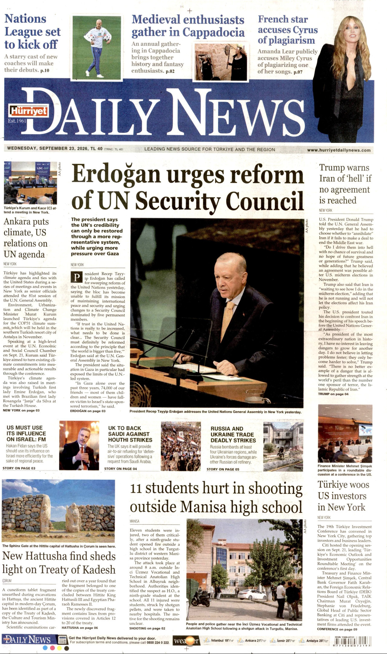 Hürriyet Daily News Gazetesi gazetesi manşeti