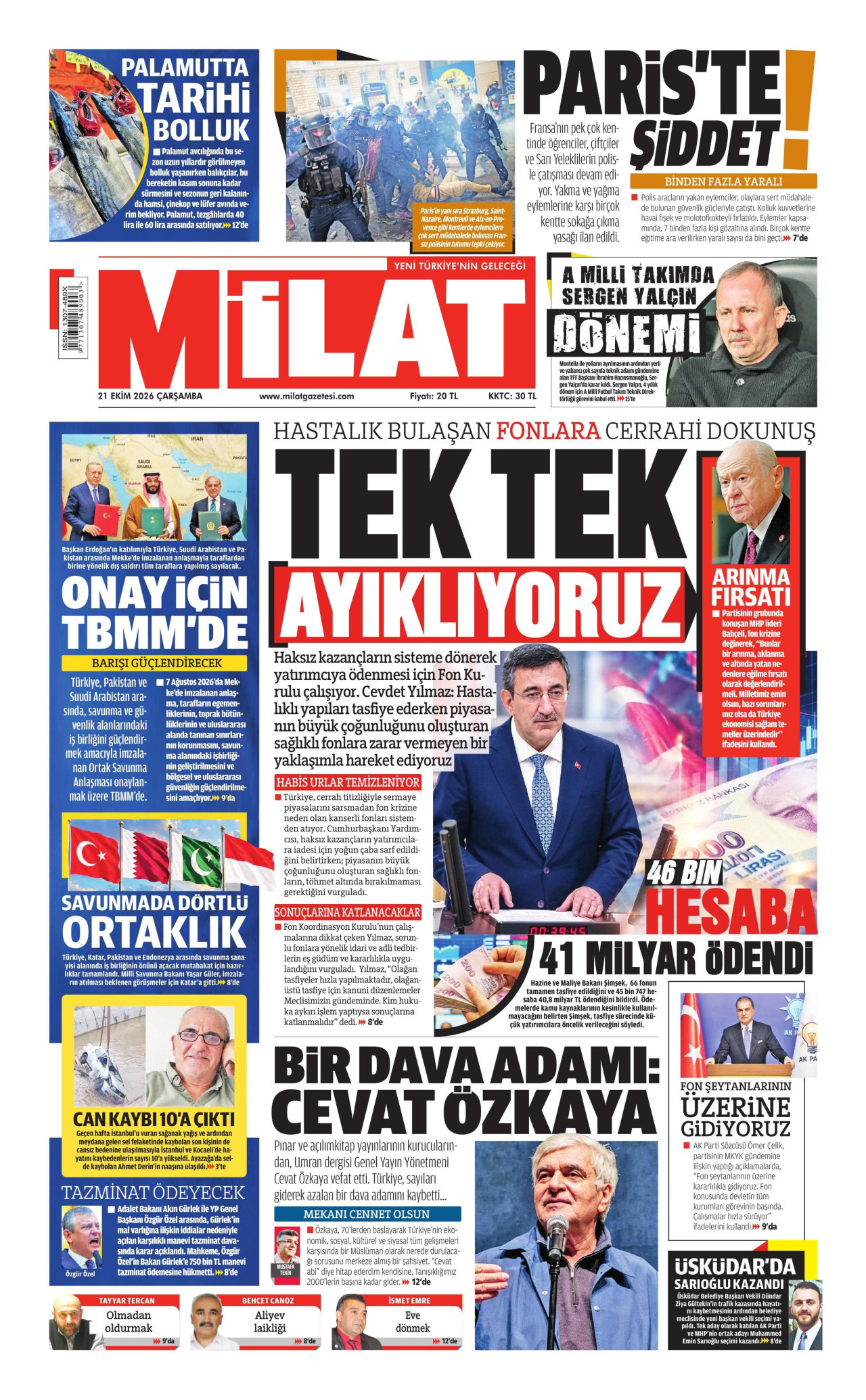 Milat Gazetesi gazetesi manşeti