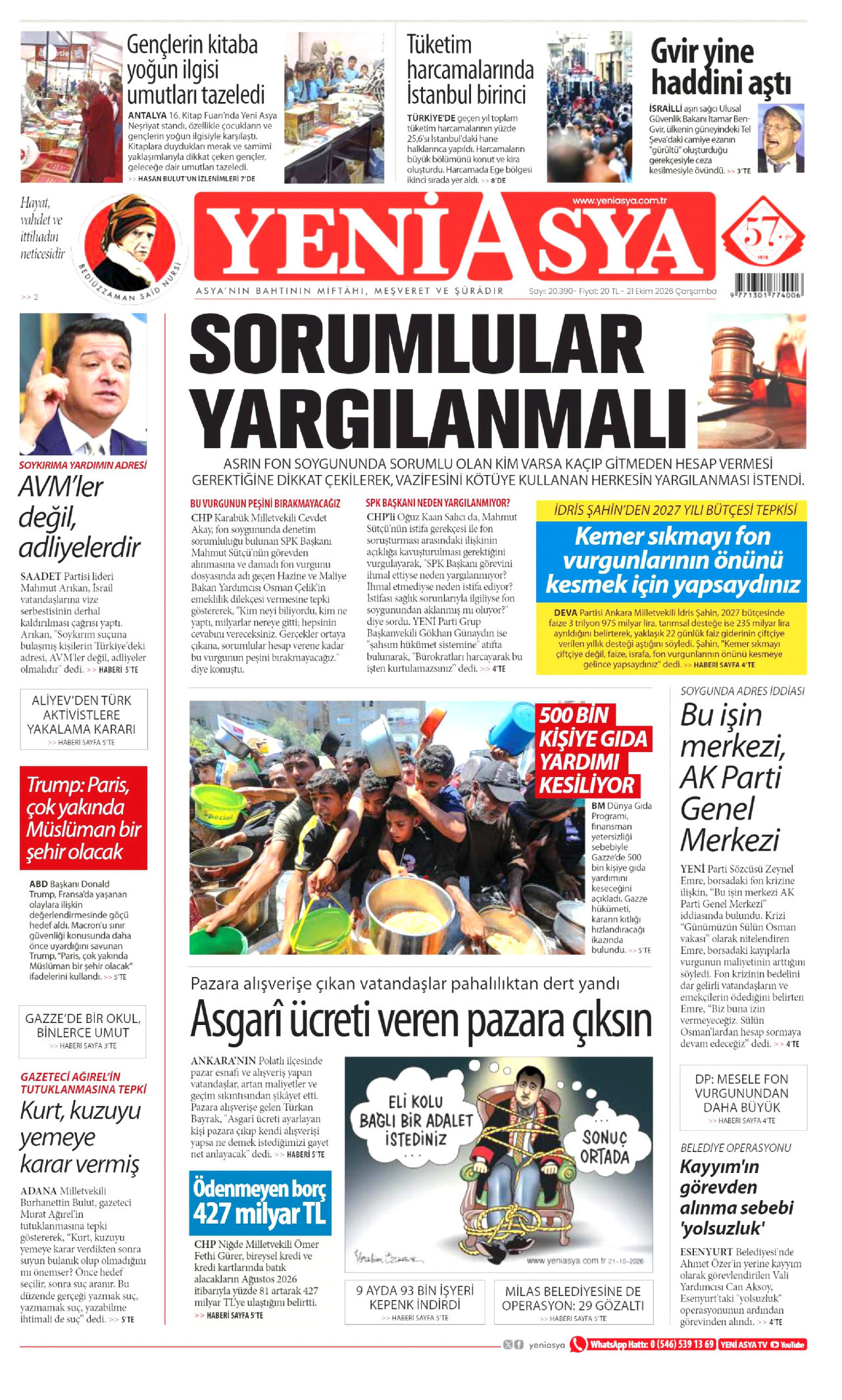 Yeni Asya Gazetesi gazetesi manşeti